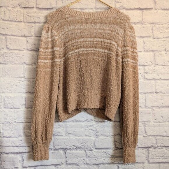 J. Crew Reversible Space Dyed Cardigan Sweater L Brown Tan Textured Puff Sleeve - Picture 5 of 7